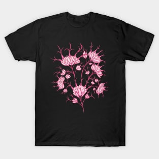 Pink Flowers On Dark Purple Decorative Floral T-Shirt